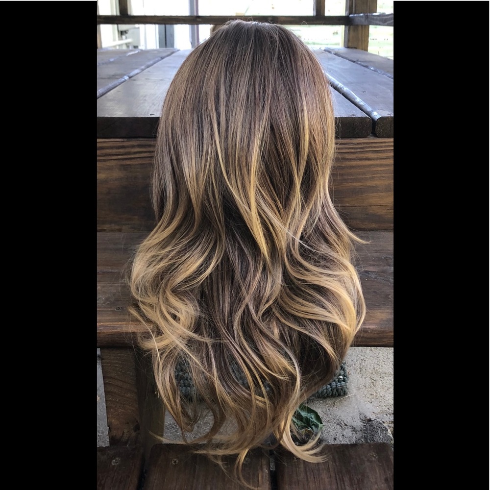 Lace CUSTOM human hair blended balayage wig ombré bronde NWT 24”Swiss